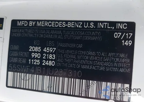 2018 Mercedes-Benz C 300 из США, поврежденный, VIN 55SWF4JB1JU237310